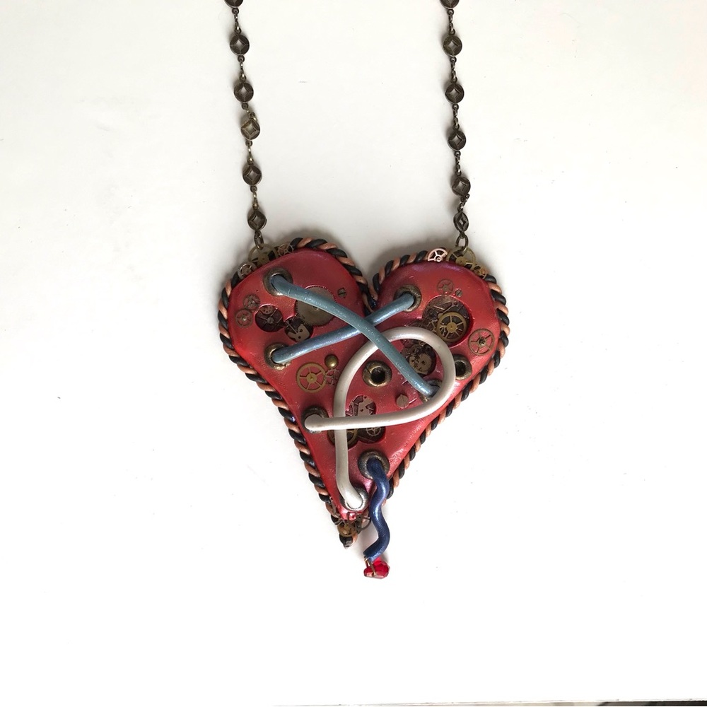 Unique, Boho, Eclectic Long Heart Necklace with Earrings